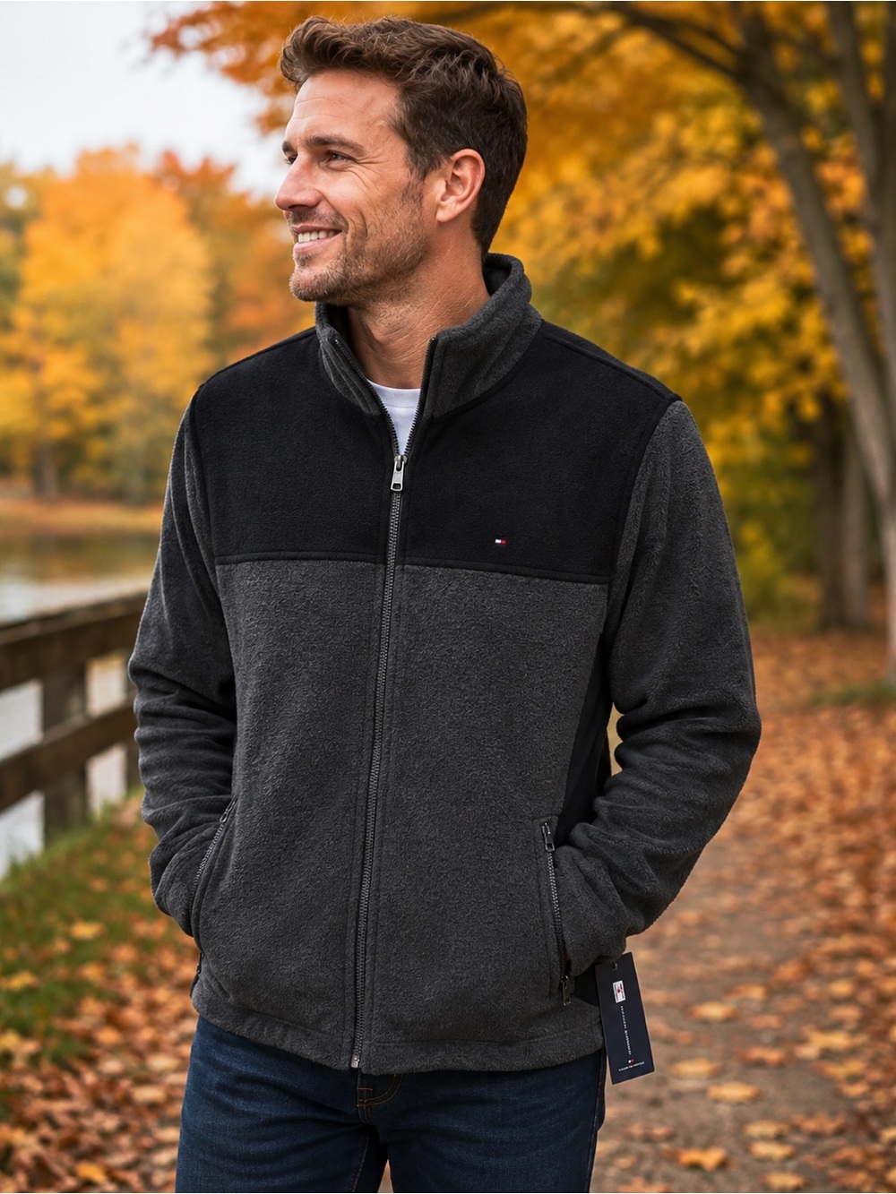 Tommy Hilfiger Two-Tone Charcoal & Black Fleece Zip Jacket